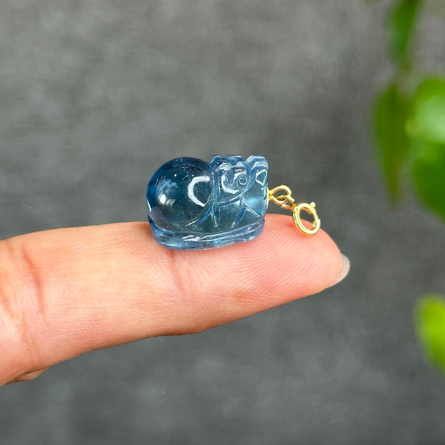 Midnight Natural Aquamarine Pixiu Charm