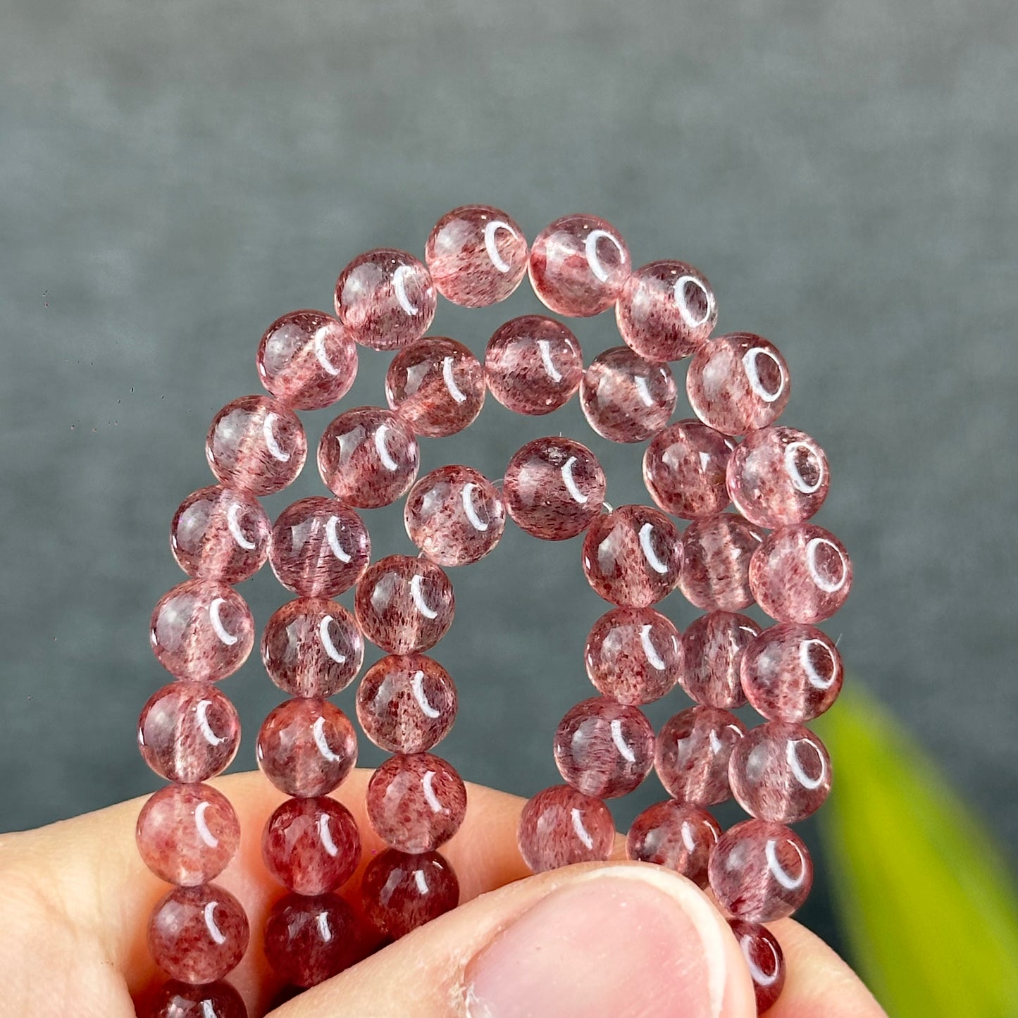 Natural Pink Strawberry Quartz Triple Wrap Bracelet Size 6 mm