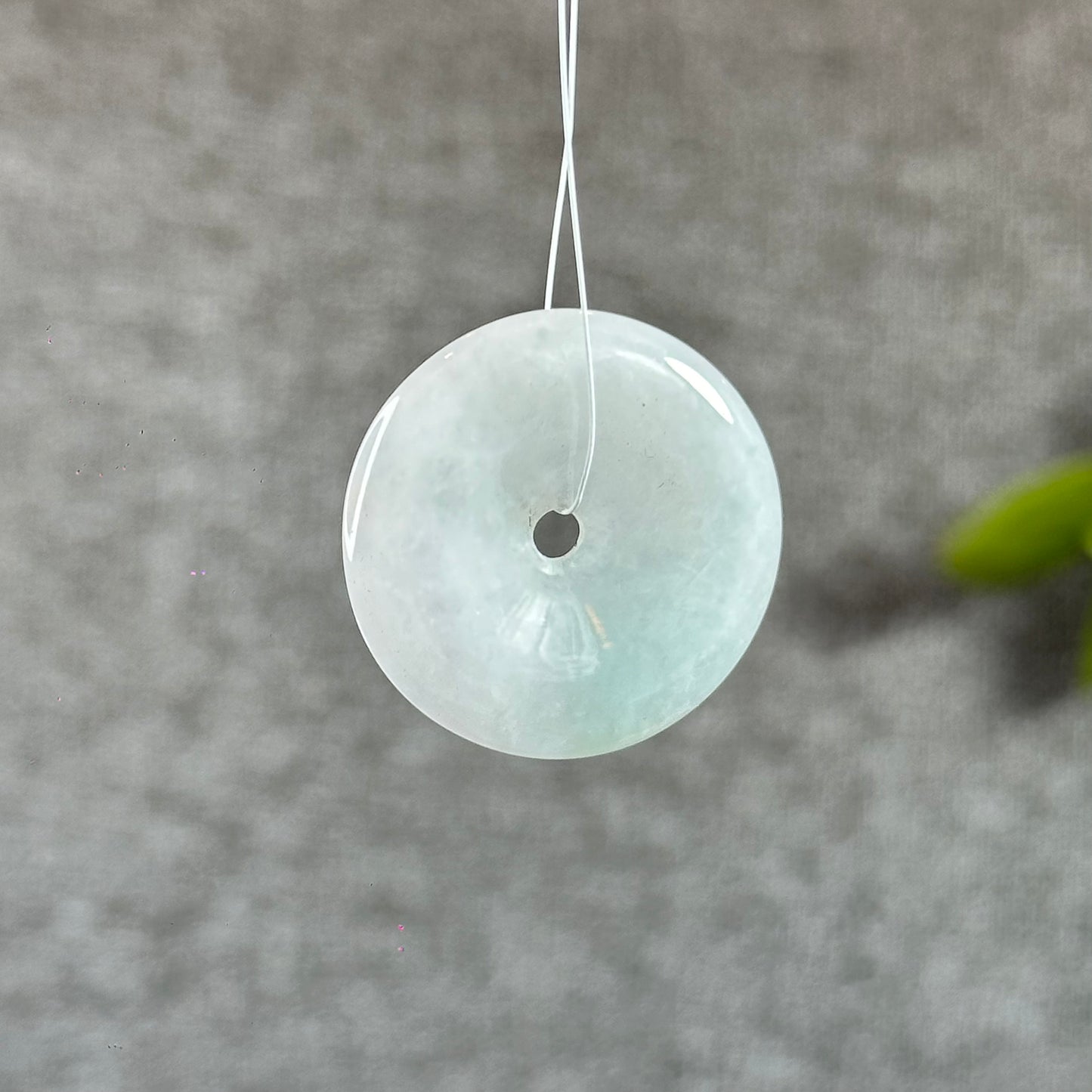 Semi-Translucent Light Water Green Natural Jadeite Jade Donut (Dong Dieu)