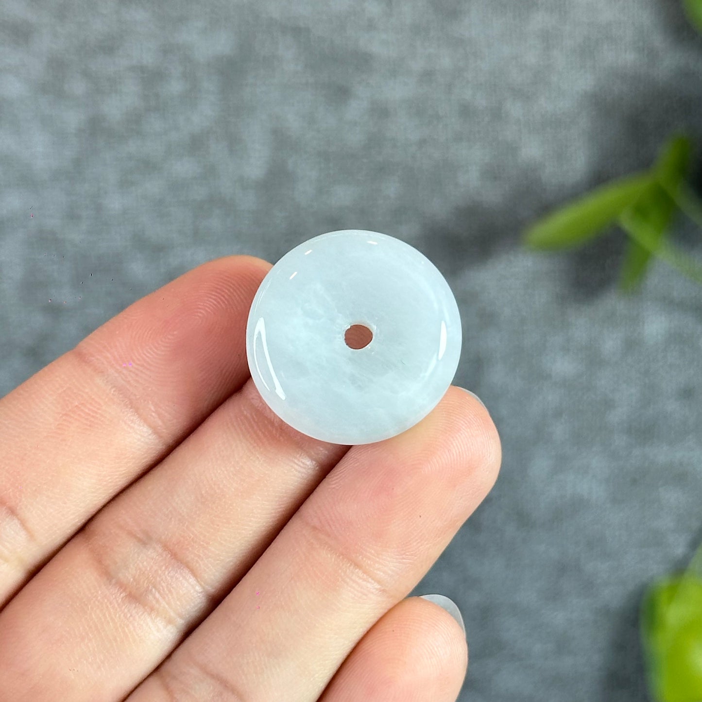 Natural Semi-Translucent Light Water Green Natural Jadeite Jade Donut (Dong Dieu)
