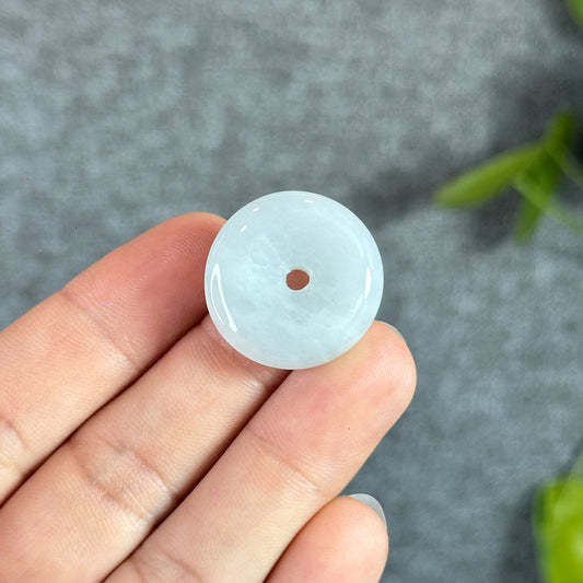 Natural Semi-Translucent Light Water Green Natural Jadeite Jade Donut (Dong Dieu)