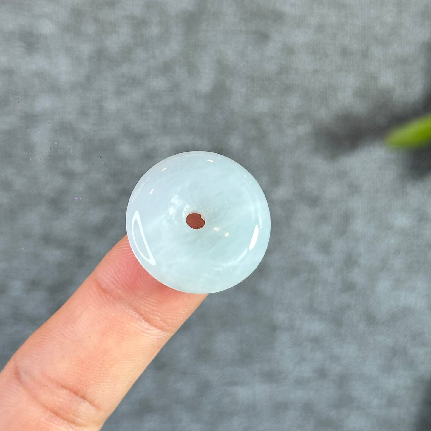 Natural Semi-Translucent Light Water Green Natural Jadeite Jade Donut (Dong Dieu)