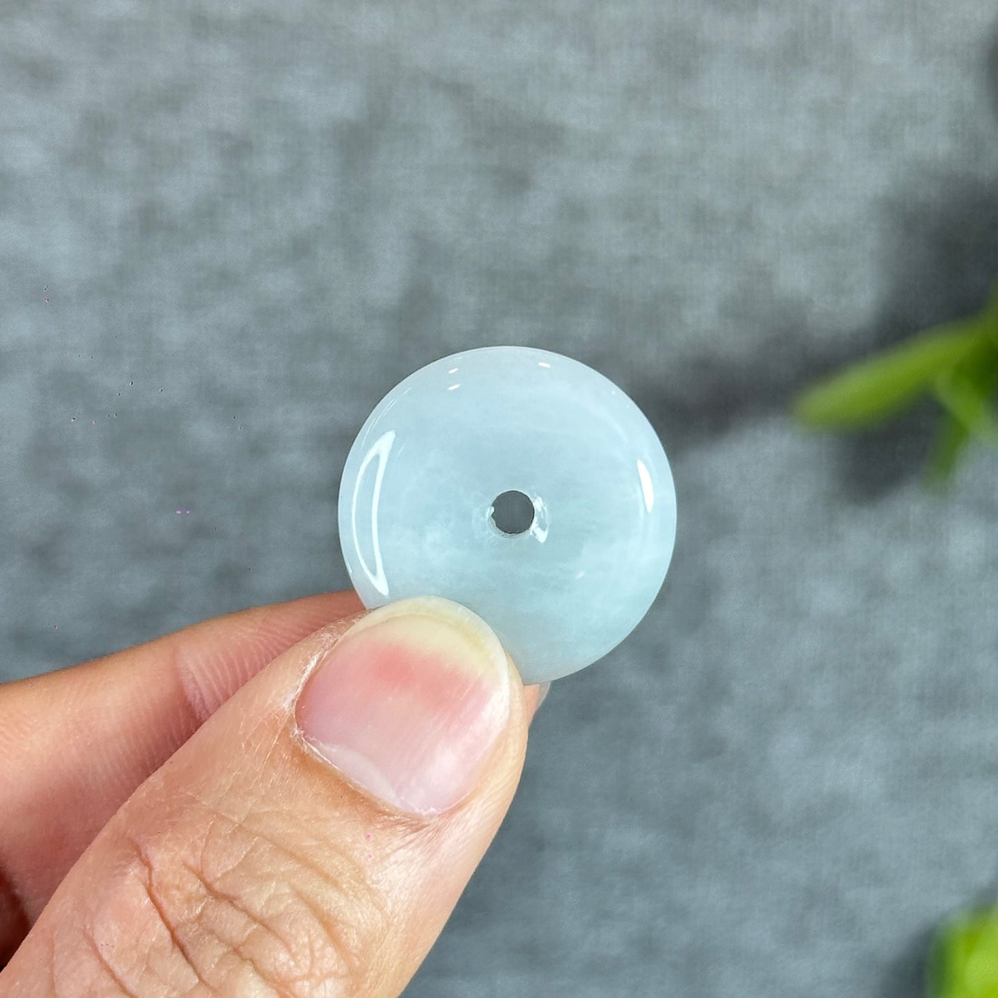 Natural Semi-Translucent Light Water Green Natural Jadeite Jade Donut (Dong Dieu)