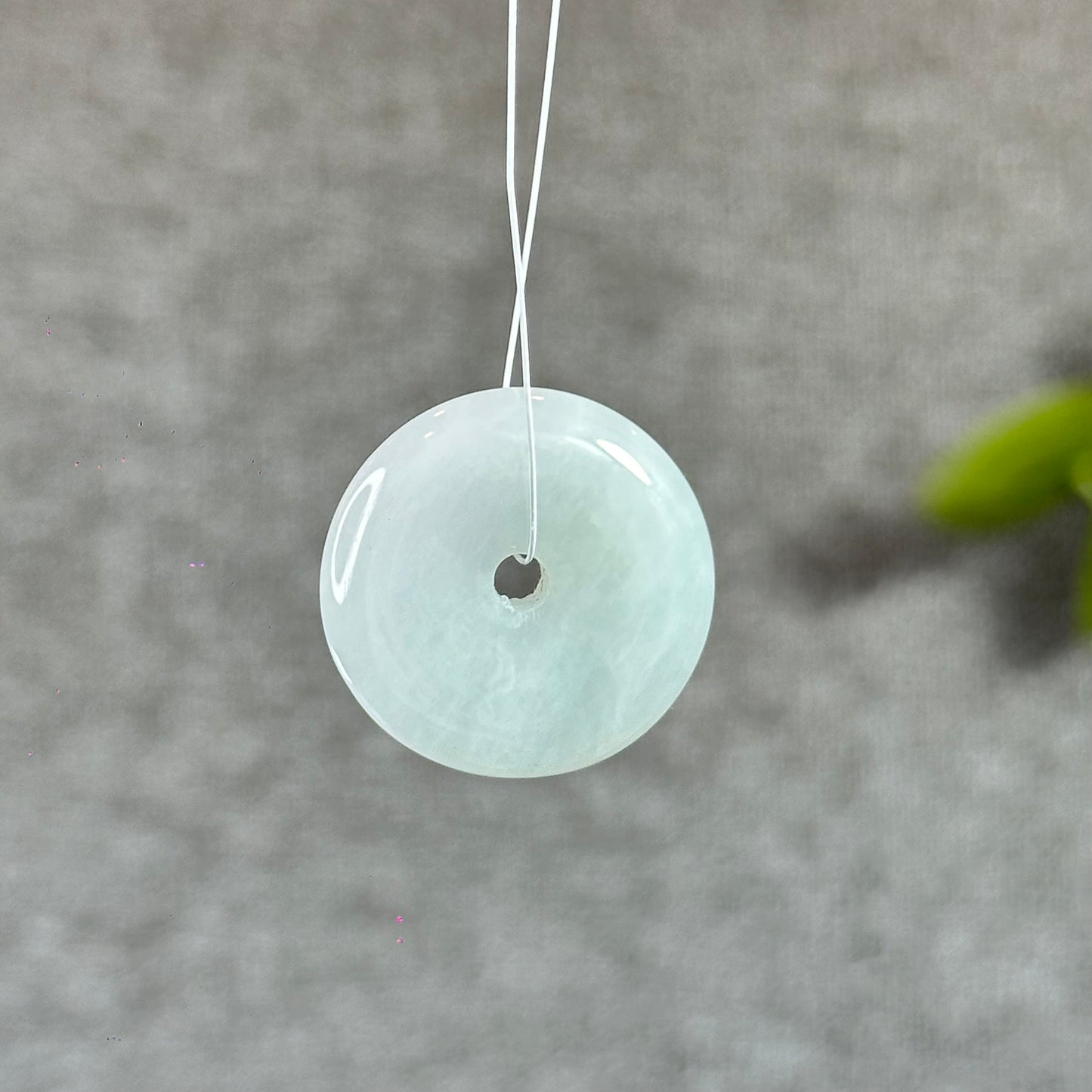 Natural Semi-Translucent Light Water Green Natural Jadeite Jade Donut (Dong Dieu)