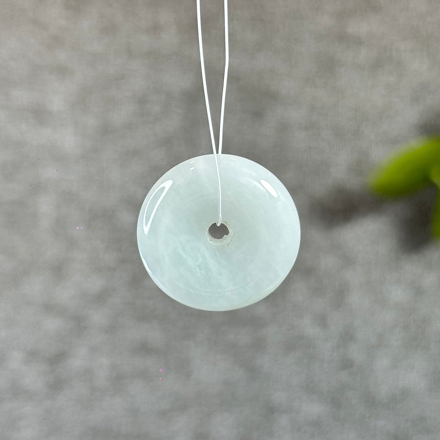 Natural Semi-Translucent Light Water Green Natural Jadeite Jade Donut (Dong Dieu)