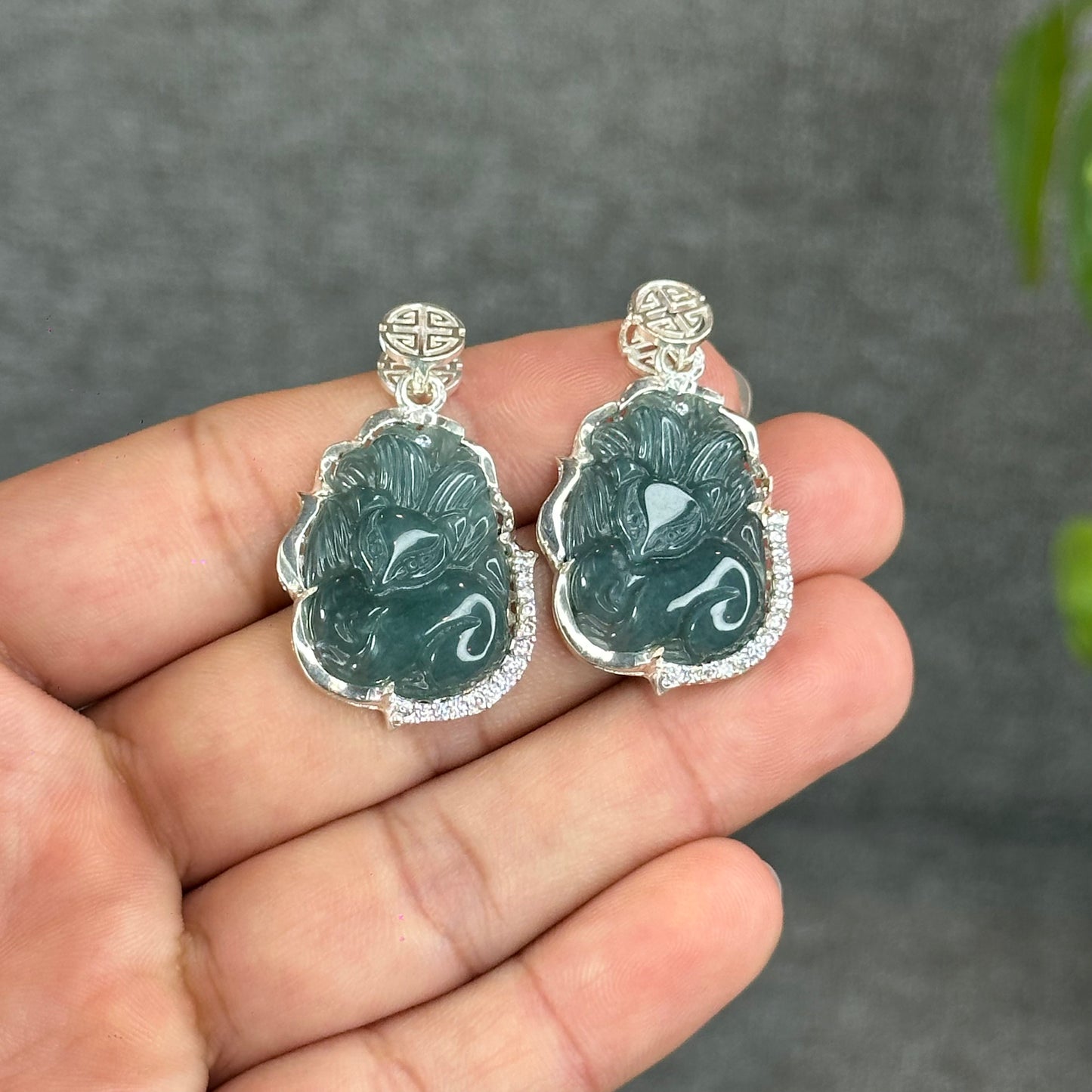Natural Water Green Jadeite Jade Ho Ly Pendant in Silver Setting