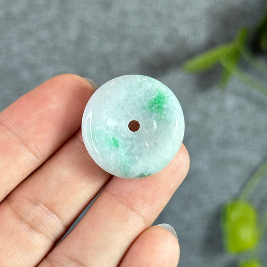 Ivory Green Natural Jadeite Jade Donut (Dong Dieu)