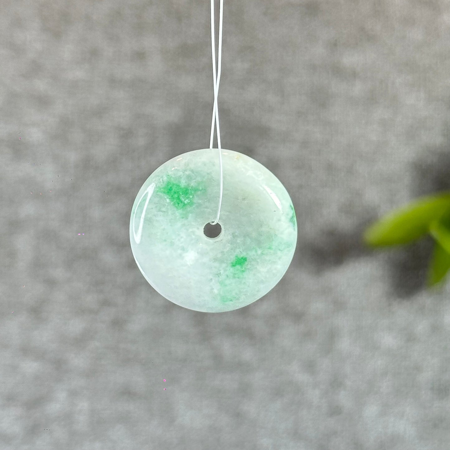 Ivory Green Natural Jadeite Jade Donut (Dong Dieu)