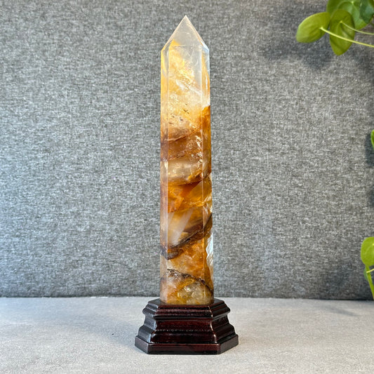 Natural Golden Healer Tower with Stand