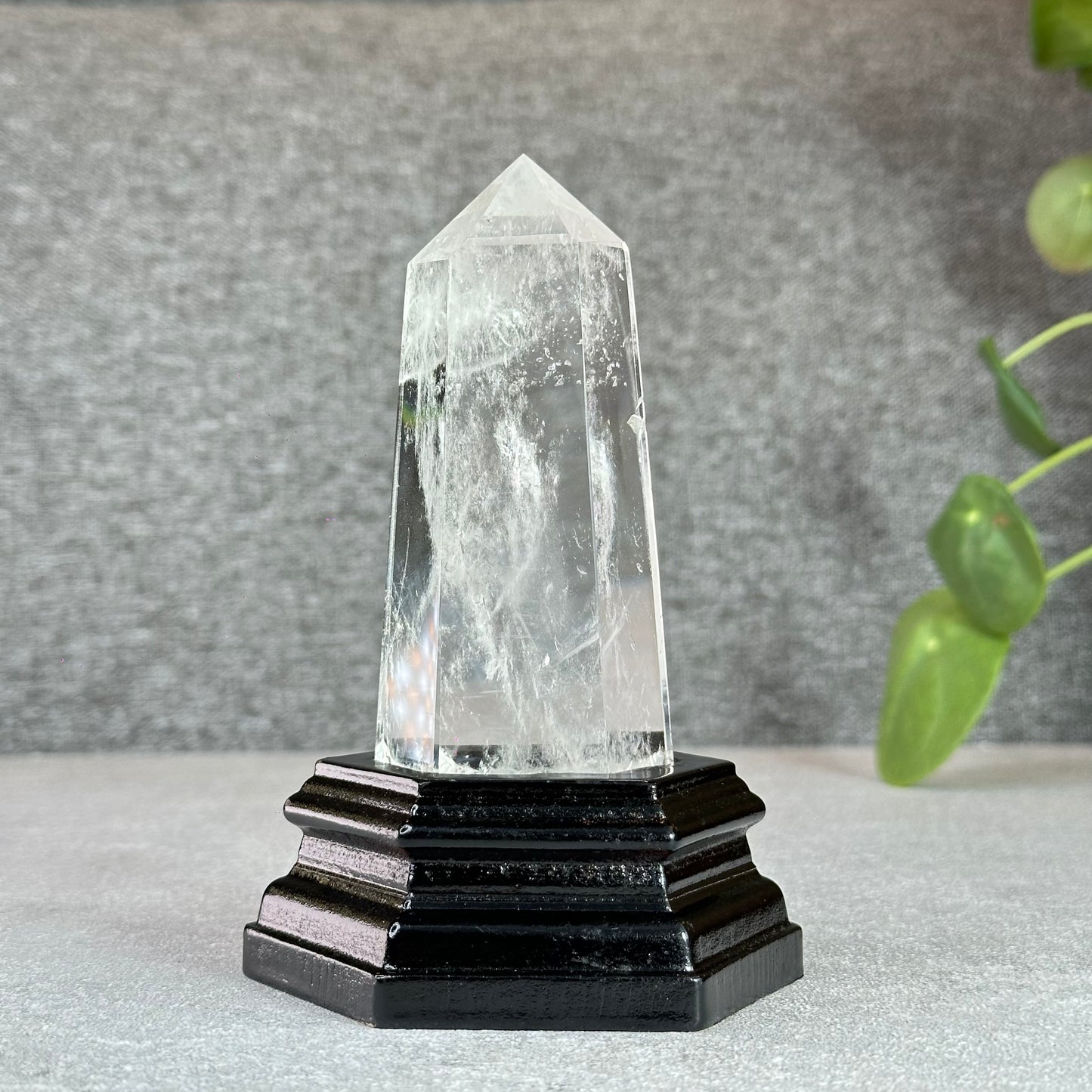 Blue Needle Natural Clear Quartz Tower with Base