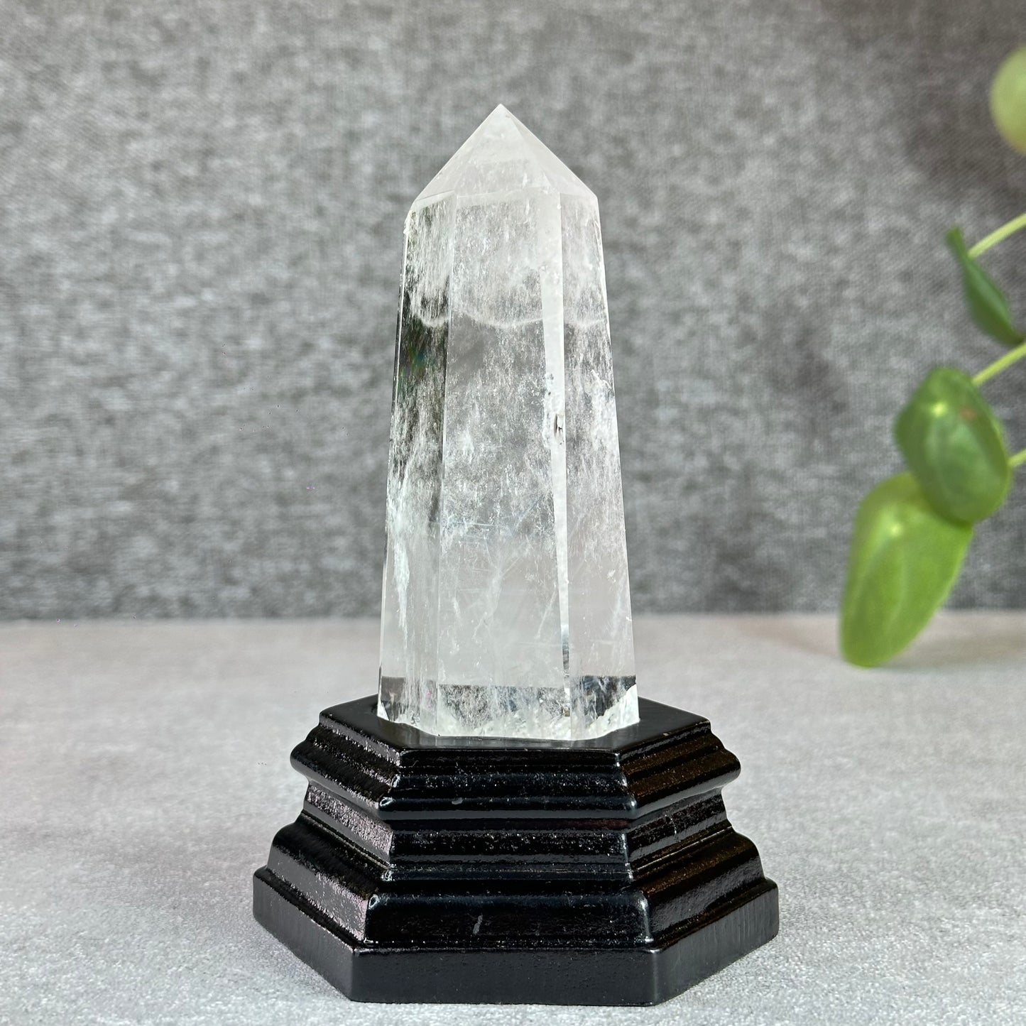 Blue Needle Natural Clear Quartz Tower with Base