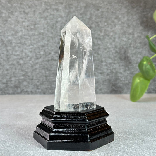 Blue Needle Natural Clear Quartz Tower with Base