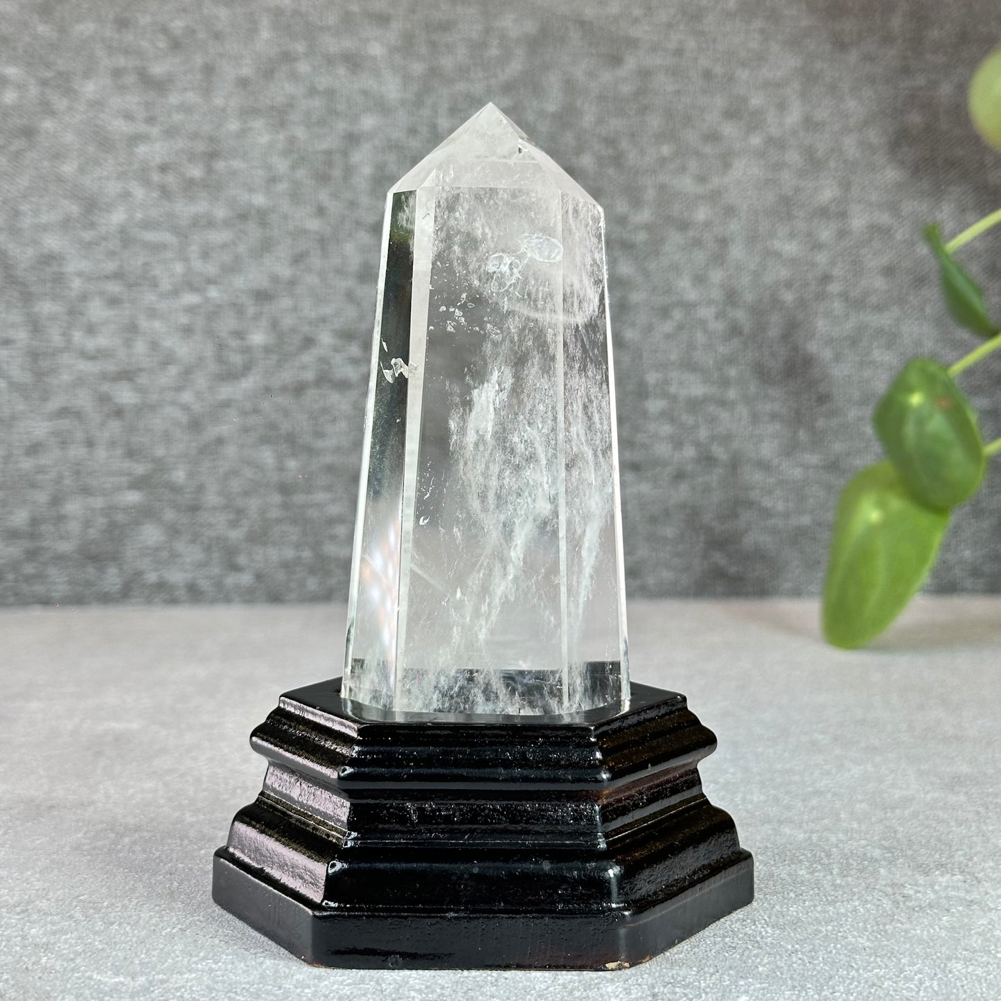 Blue Needle Natural Clear Quartz Tower with Base
