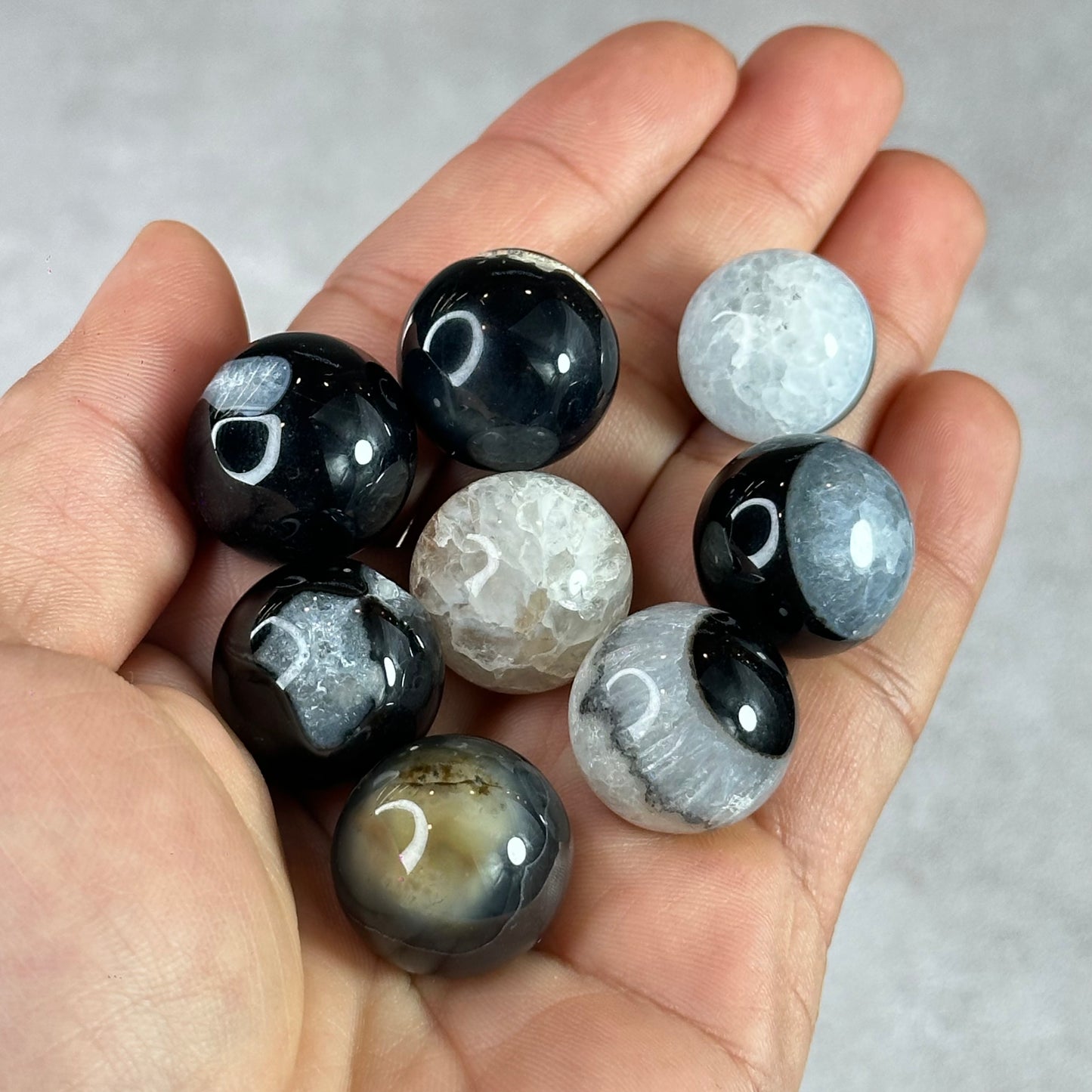 Natural Black Agate Sphere - Set of 5