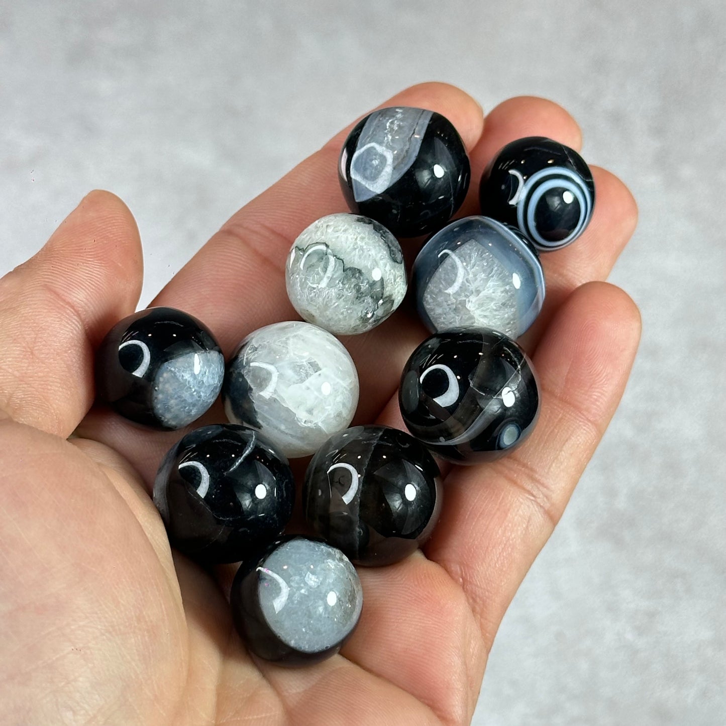 Natural Black Agate Sphere - Set of 5