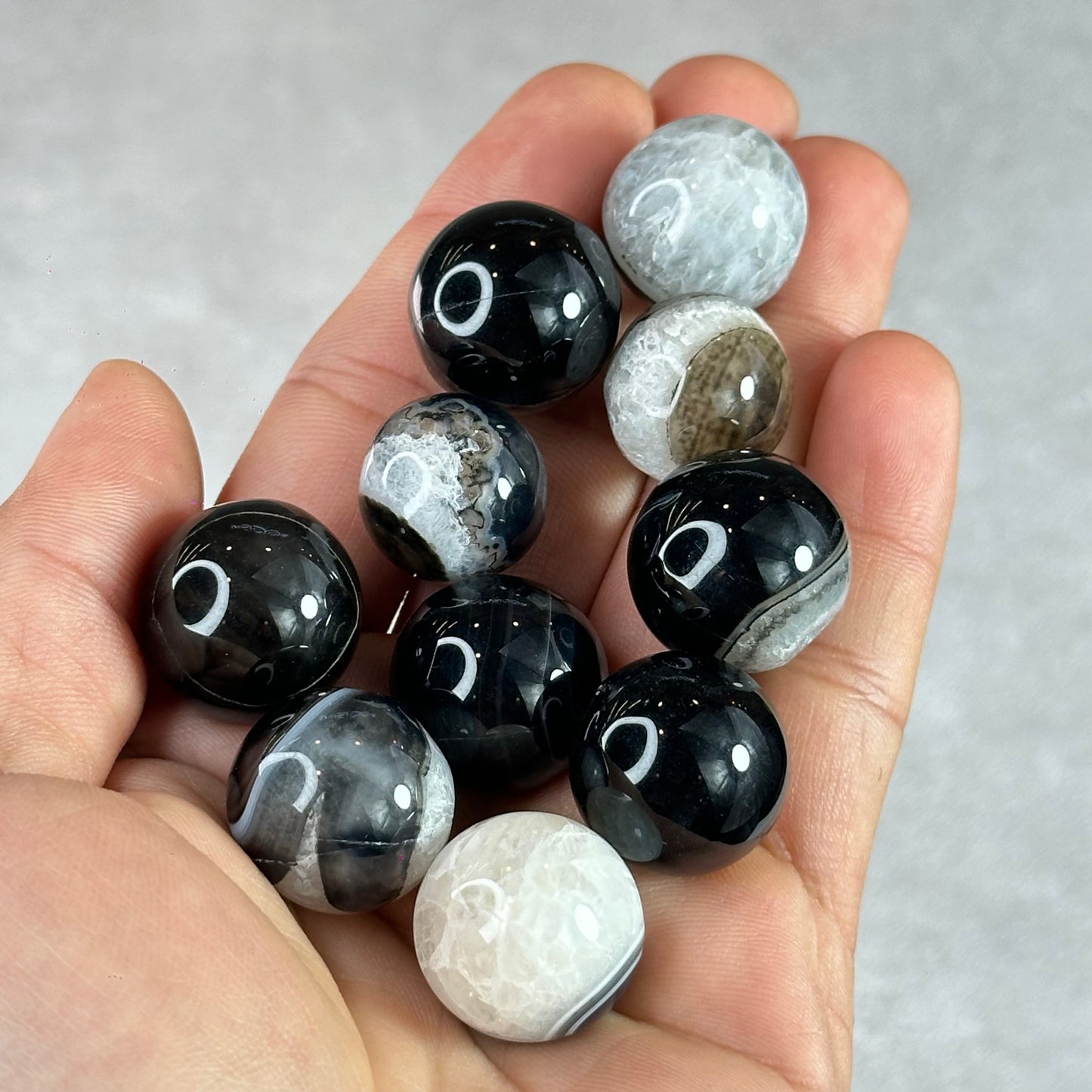 Natural Black Agate Sphere - Set of 5