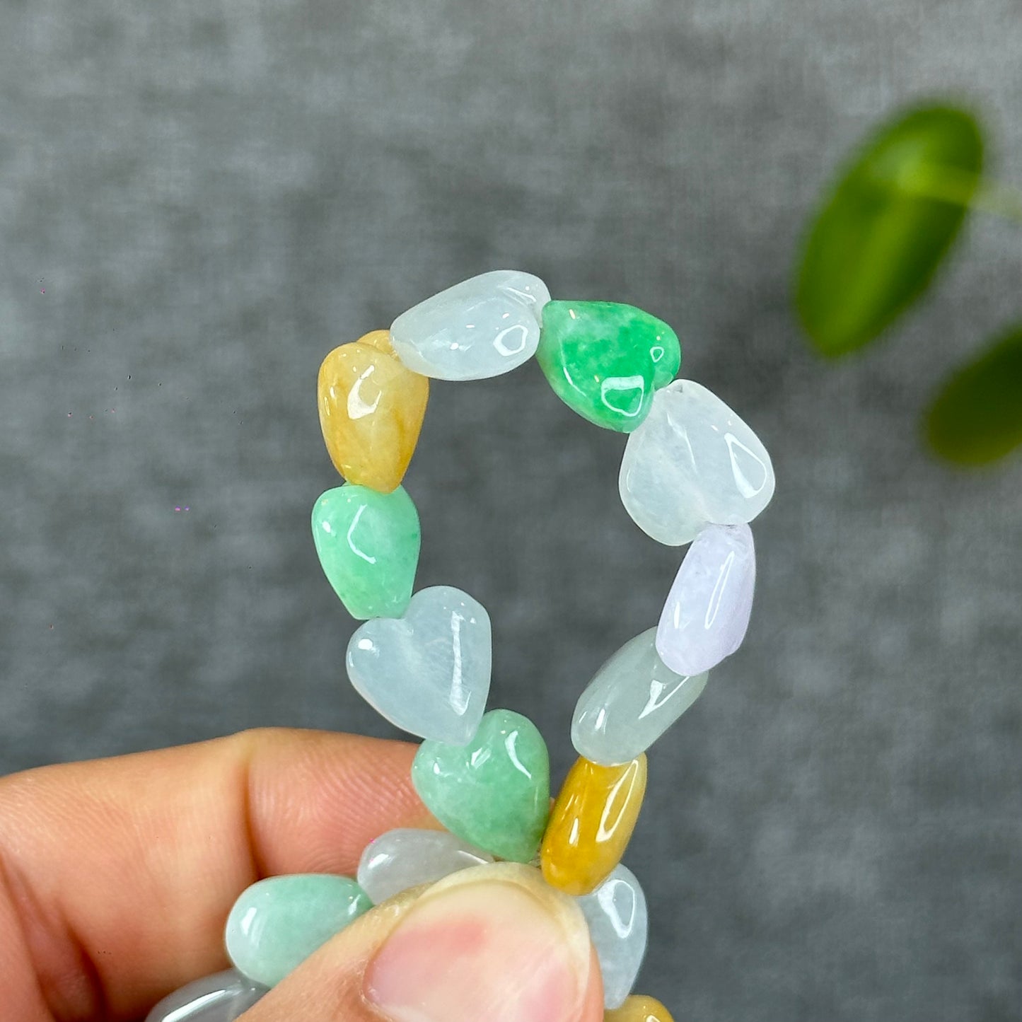 Natural Heart Translucent Multi-Coloyr Jadeite Jade Bracelet Size 10-10.5 mm