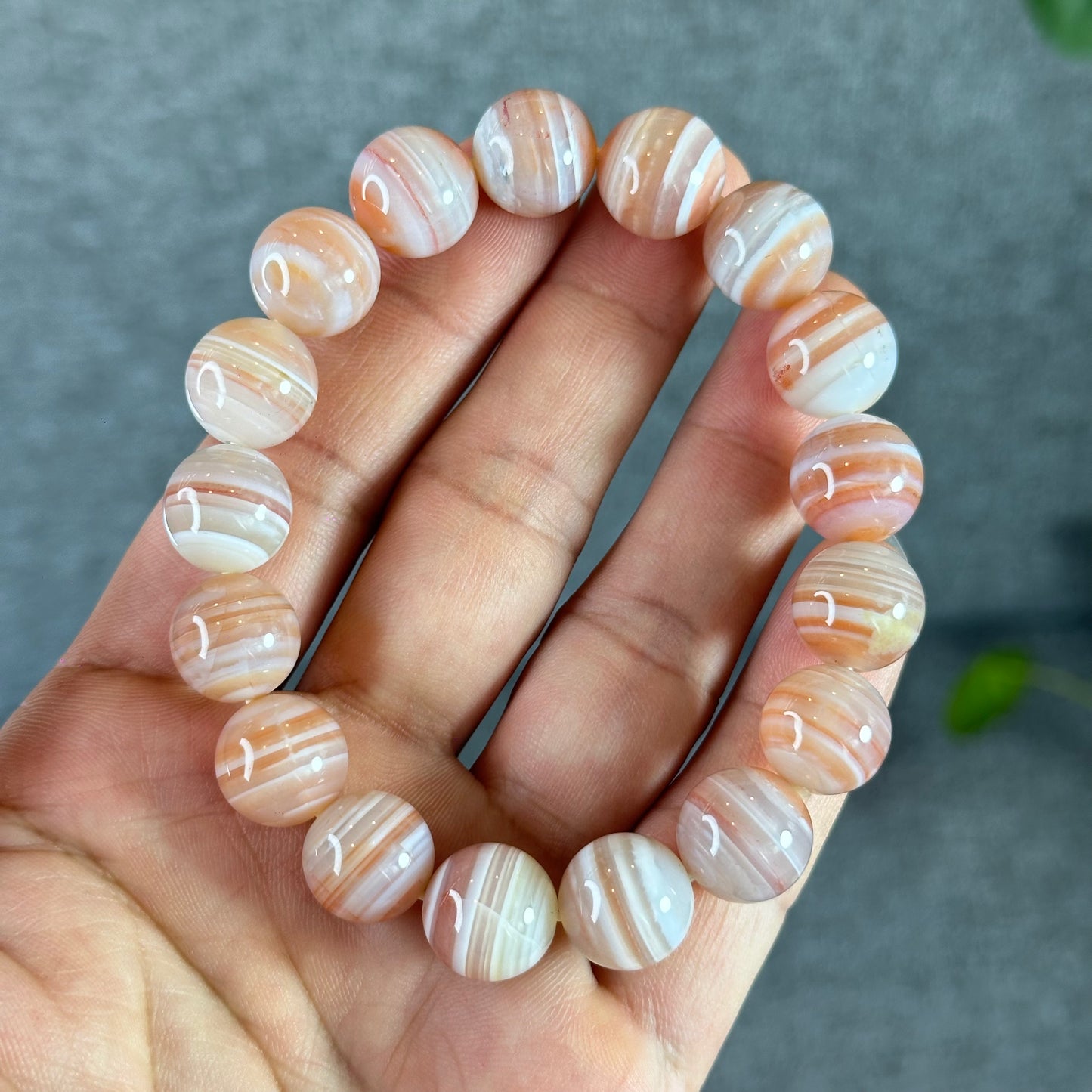 Botswana Pink Light Stripes Natural Agate Bracelet Size 12.5 mm
