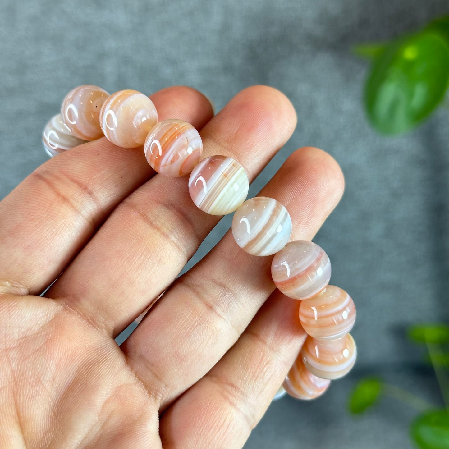 Botswana Pink Light Stripes Natural Agate Bracelet Size 12.5 mm