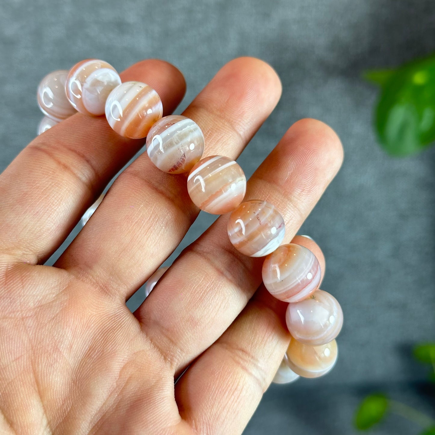 Botswana Pink Light Stripes Natural Agate Bracelet Size 12.5 mm