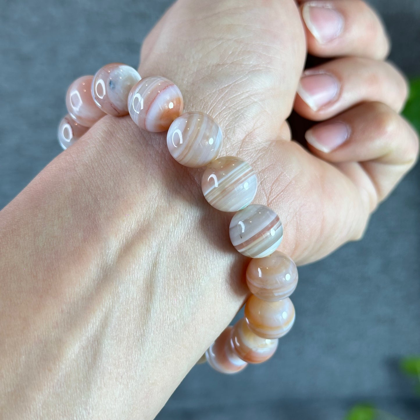 Botswana Pink Light Stripes Natural Agate Bracelet Size 12.5 mm