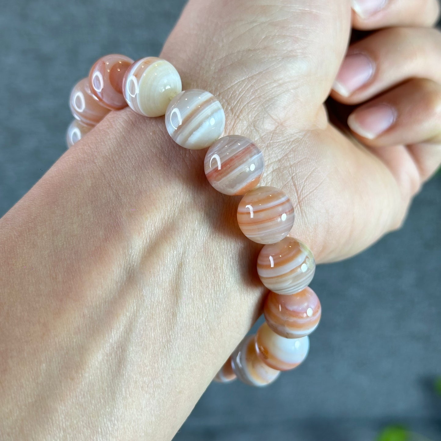 Botswana Pink Light Stripes Natural Agate Bracelet Size 12.5 mm