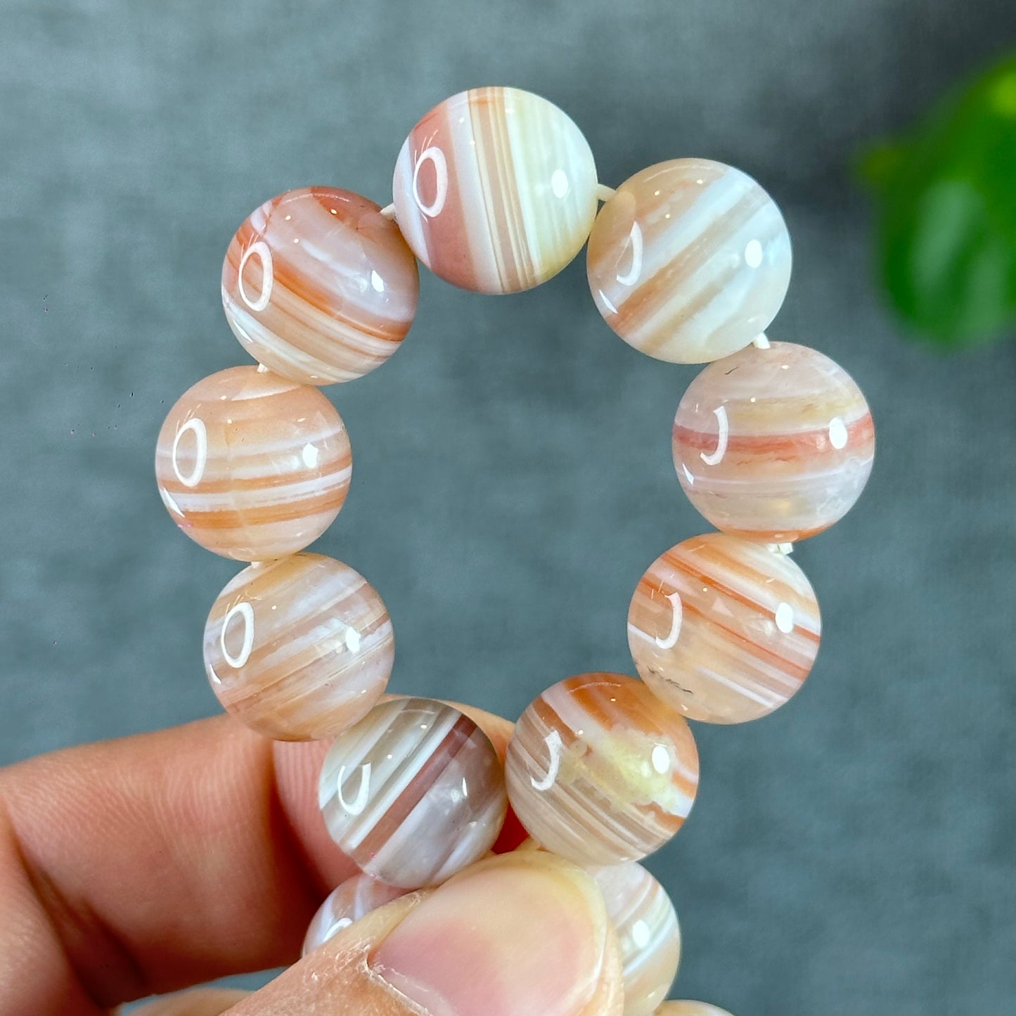 Botswana Pink Light Stripes Natural Agate Bracelet Size 12.5 mm