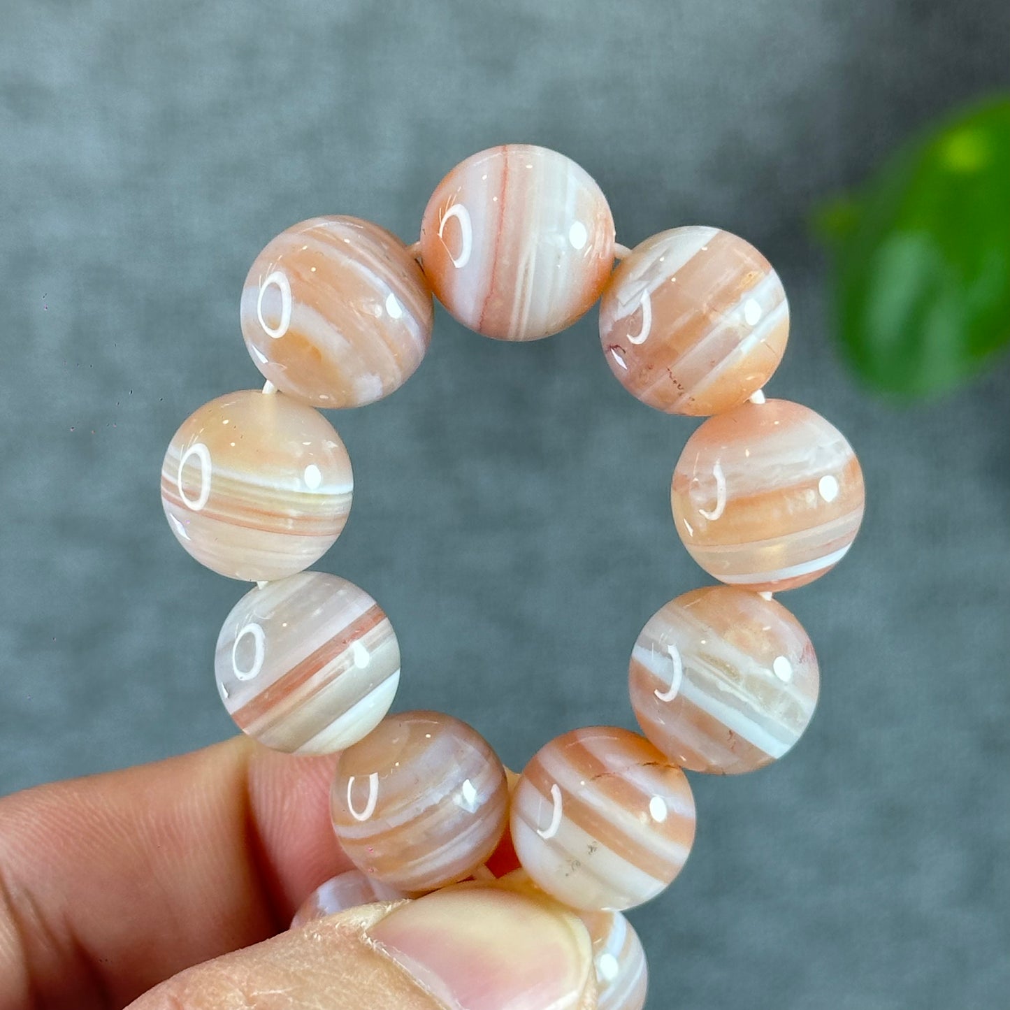 Botswana Pink Light Stripes Natural Agate Bracelet Size 12.5 mm