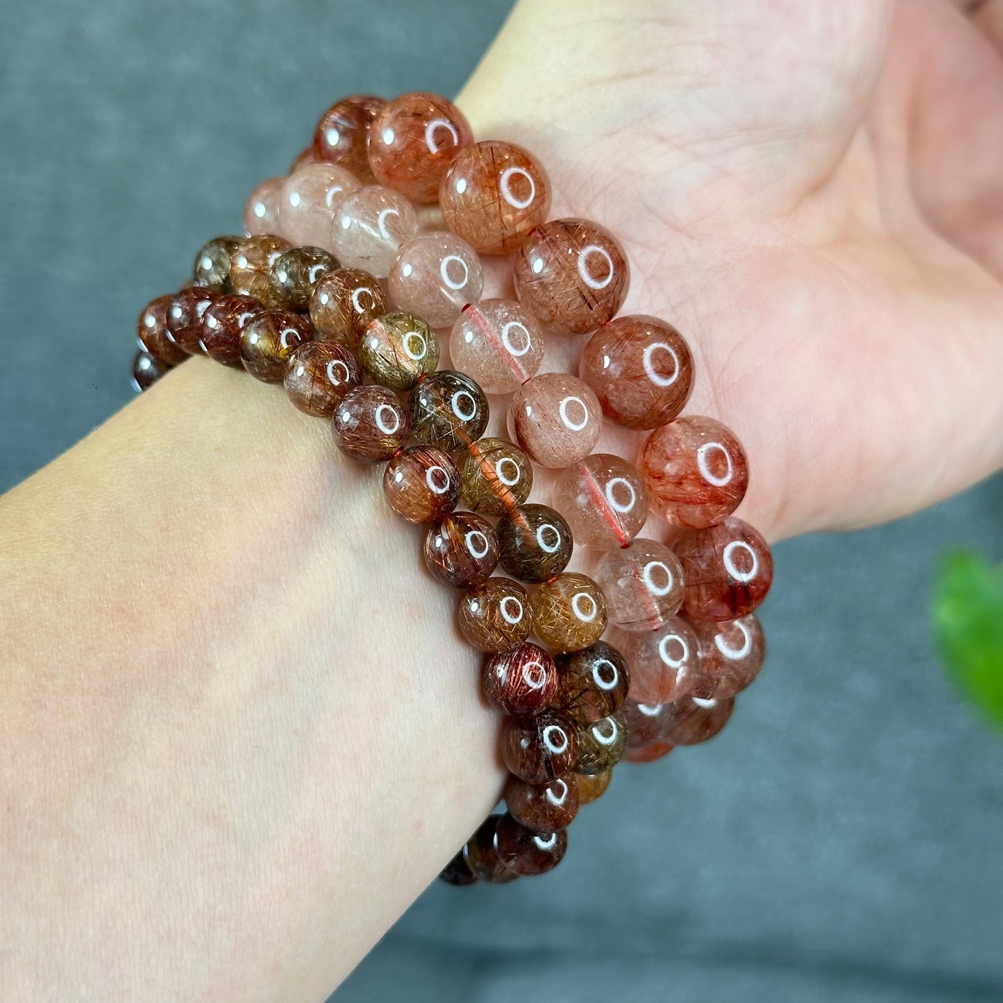 Natural Pink Rutilated Quartz Bracelet Size 9 mm