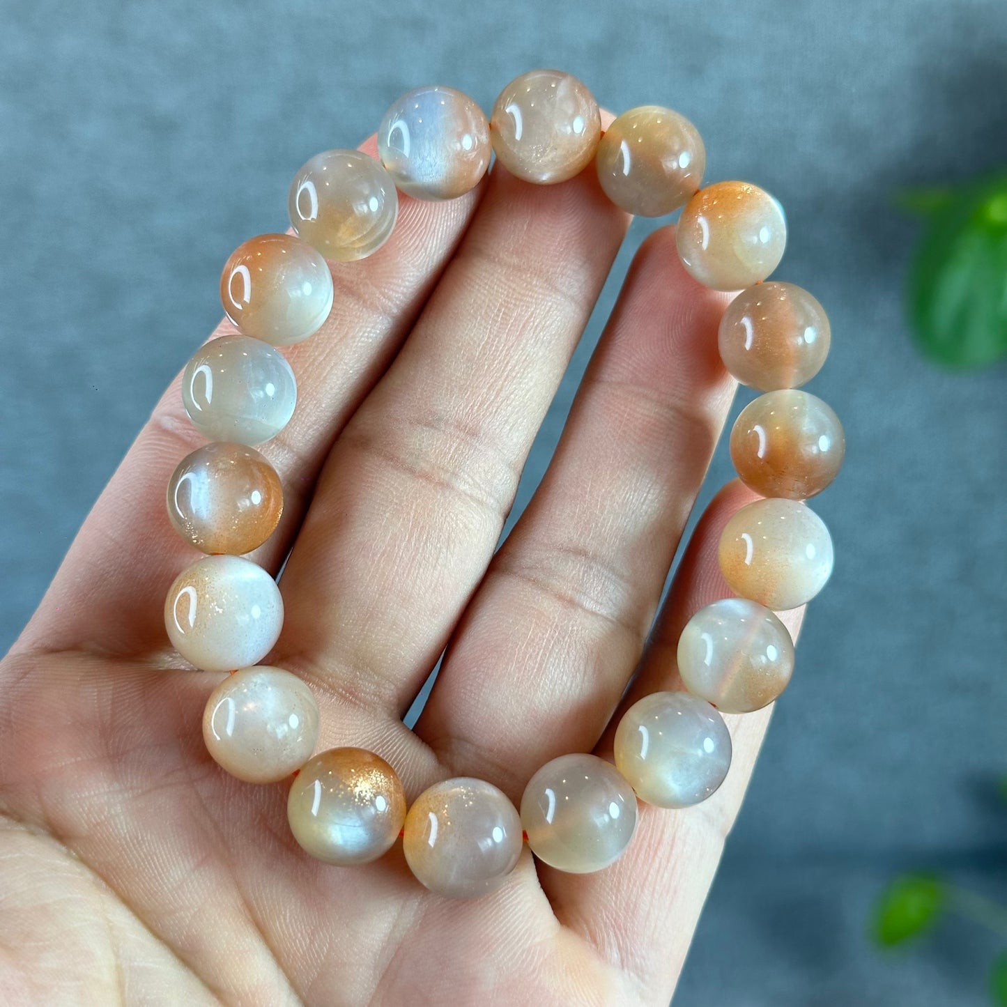 Natural Peach Sunstone Moonstone Bracelet Size 11.4 mm