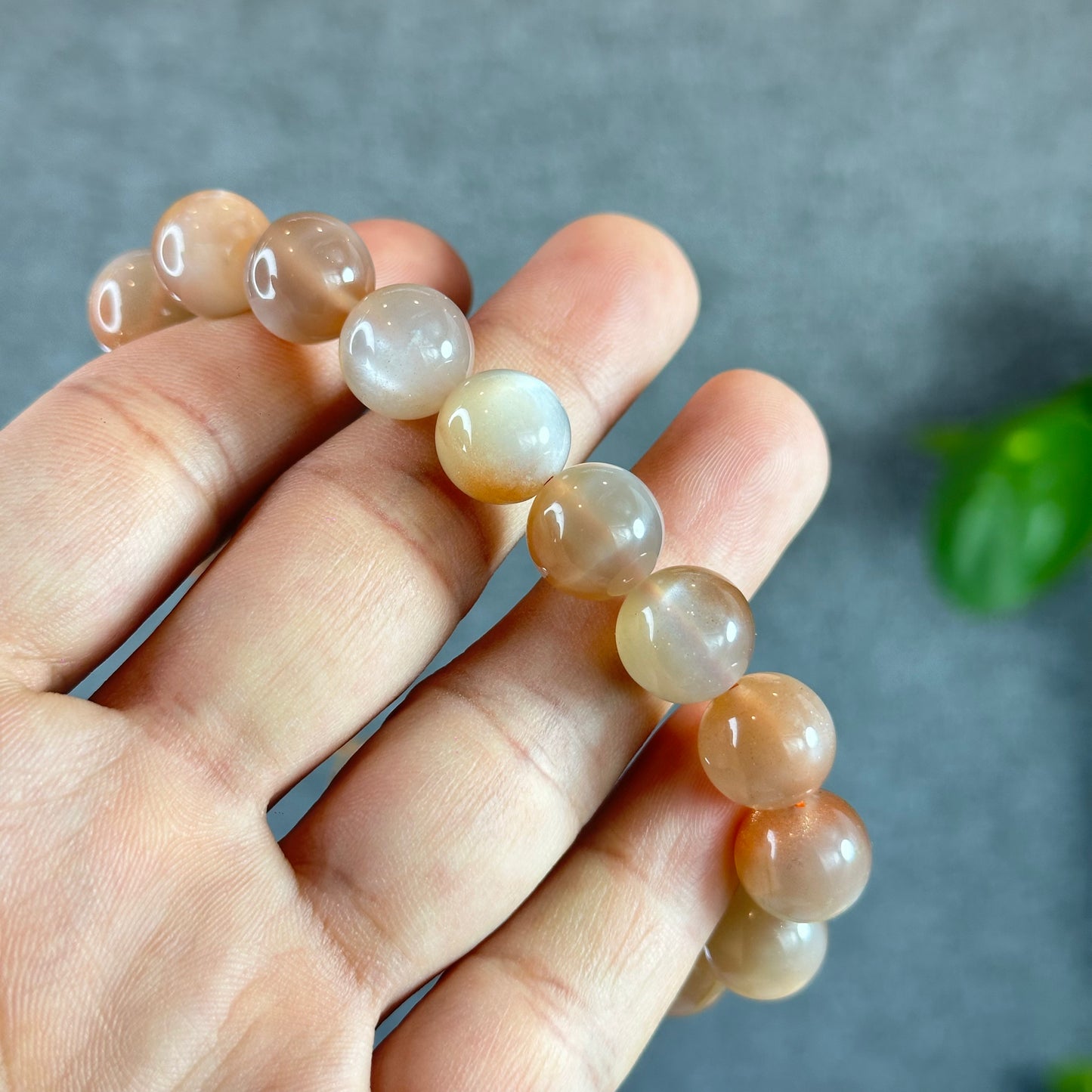 Natural Peach Sunstone Moonstone Bracelet Size 11.4 mm