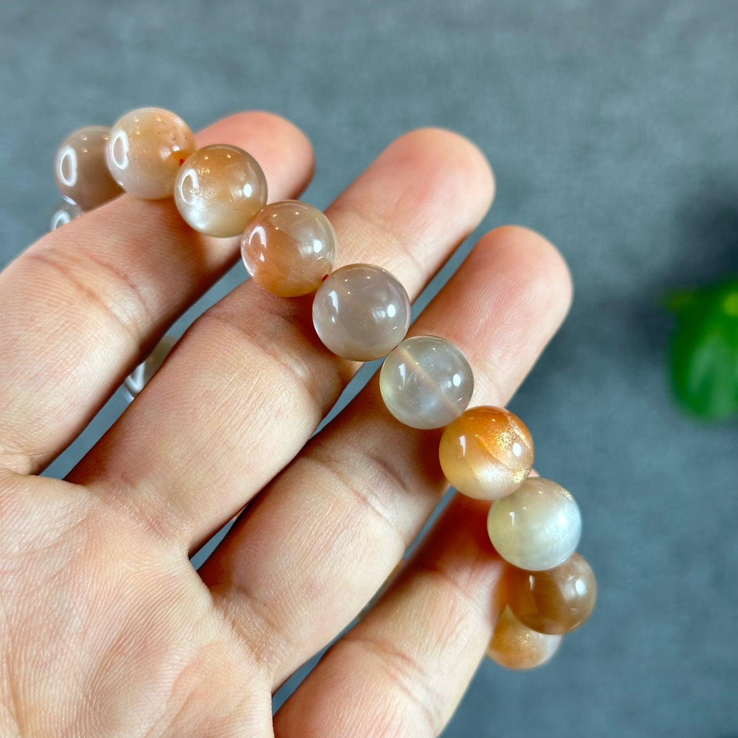 Natural Peach Sunstone Moonstone Bracelet Size 11.4 mm