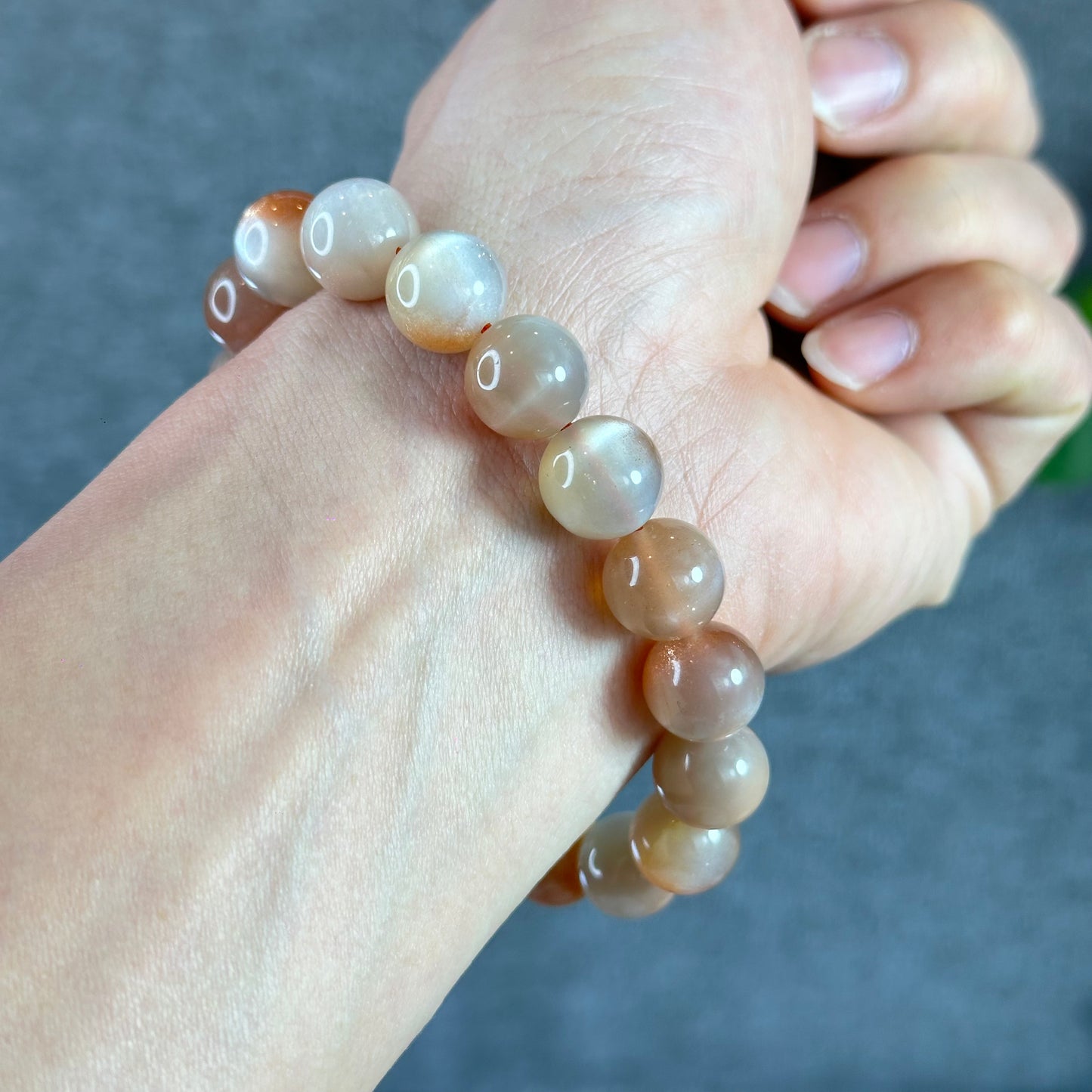 Natural Peach Sunstone Moonstone Bracelet Size 11.4 mm