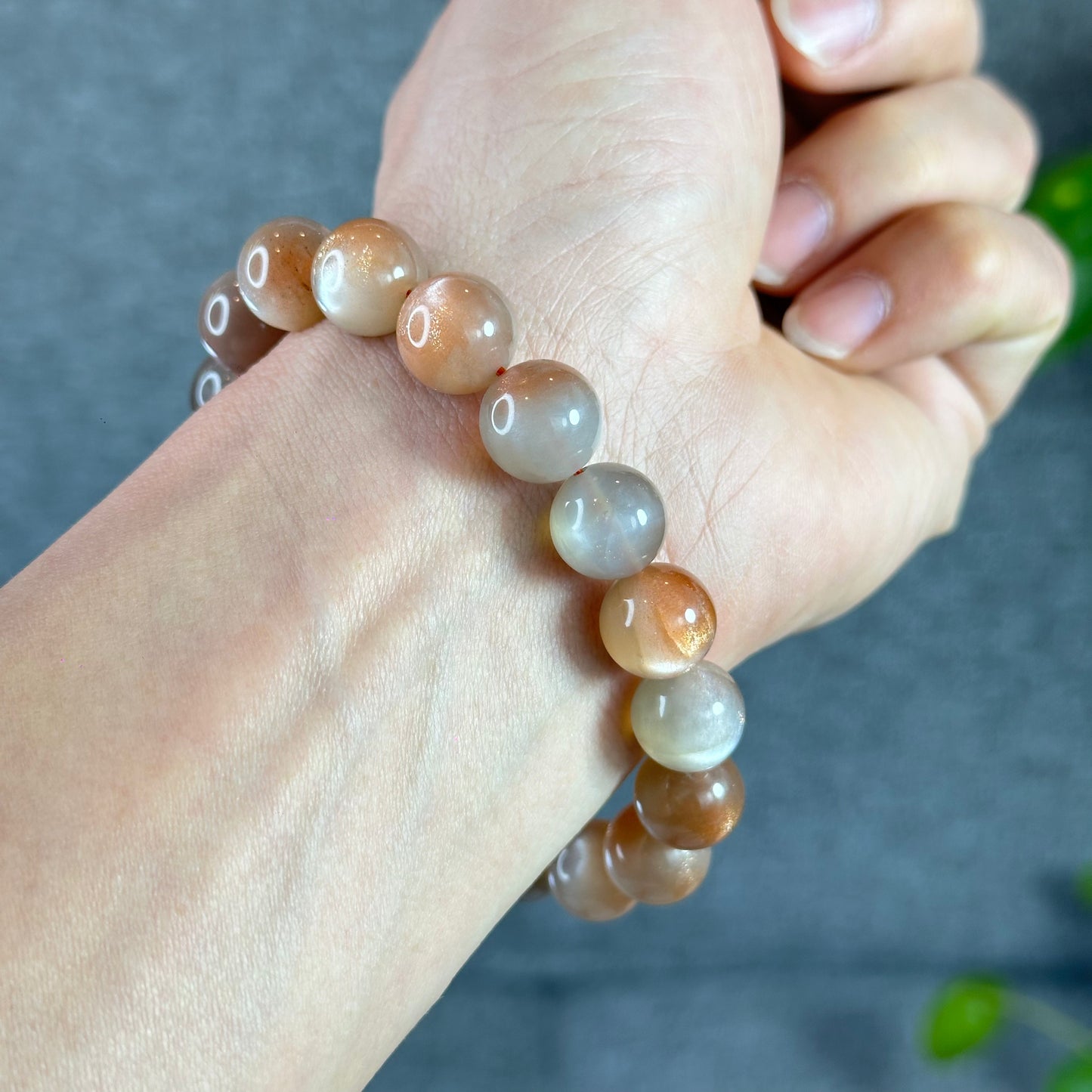 Natural Peach Sunstone Moonstone Bracelet Size 11.4 mm