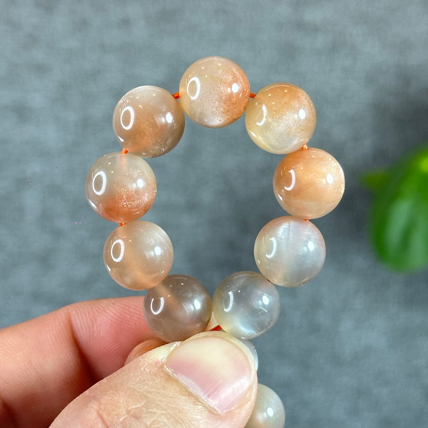 Natural Peach Sunstone Moonstone Bracelet Size 11.4 mm