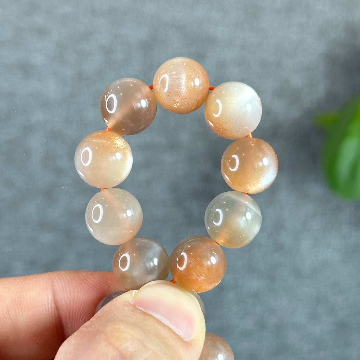 Natural Peach Sunstone Moonstone Bracelet Size 11.4 mm