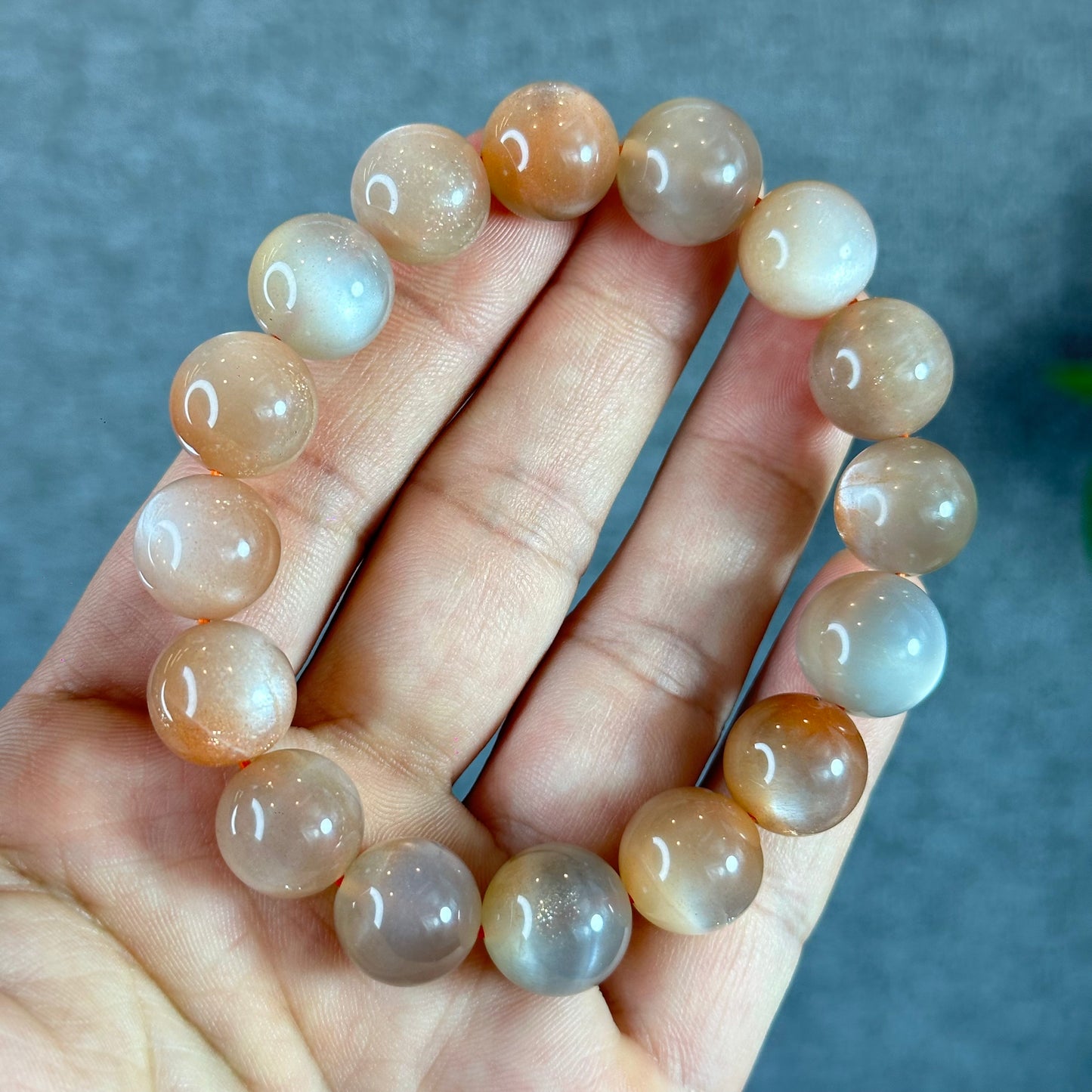 Natural Peach Sunstone Moonstone Bracelet Size 13 mm