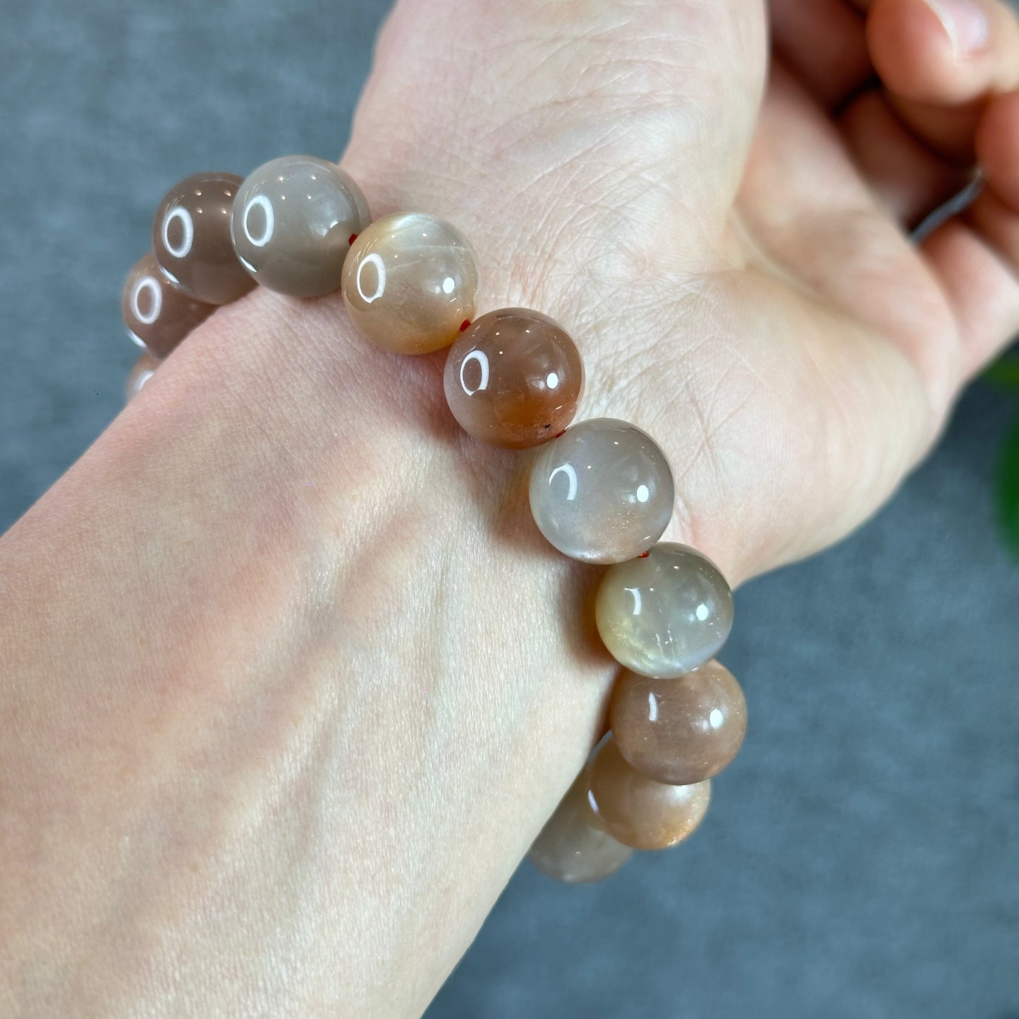 Natural Peach Sunstone Moonstone Bracelet Size 13 mm