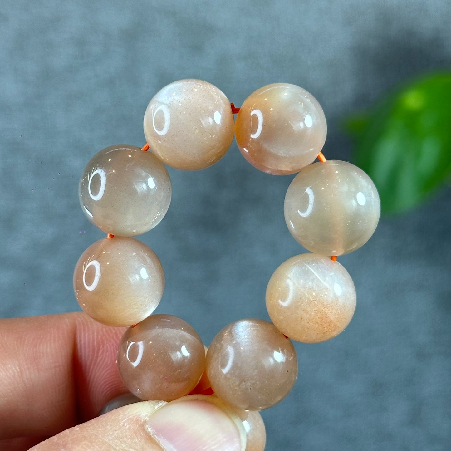 Natural Peach Sunstone Moonstone Bracelet Size 13 mm