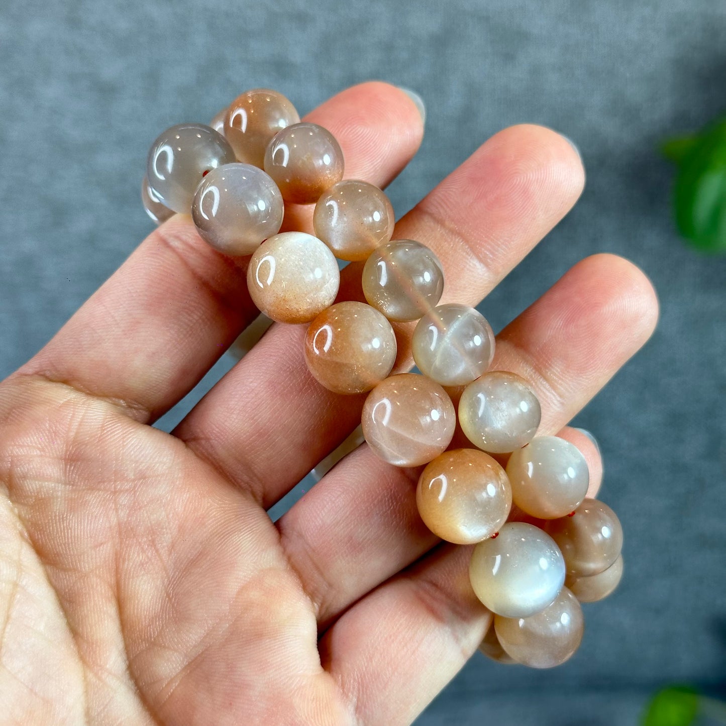 Natural Peach Sunstone Moonstone Bracelet Size 13 mm