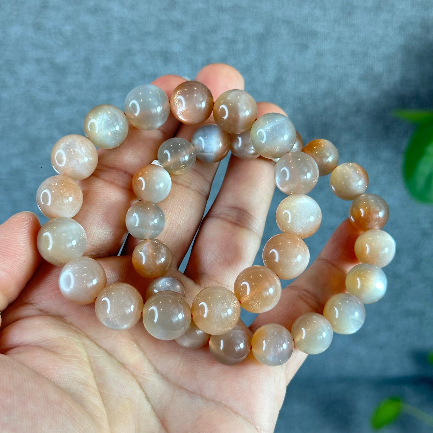 Natural Peach Sunstone Moonstone Bracelet Size 13 mm