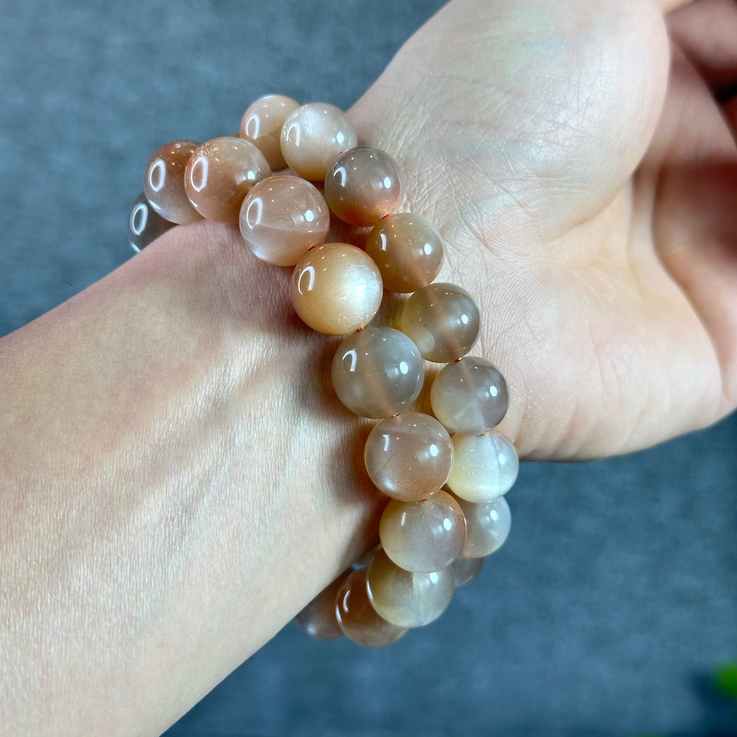 Natural Peach Sunstone Moonstone Bracelet Size 13 mm