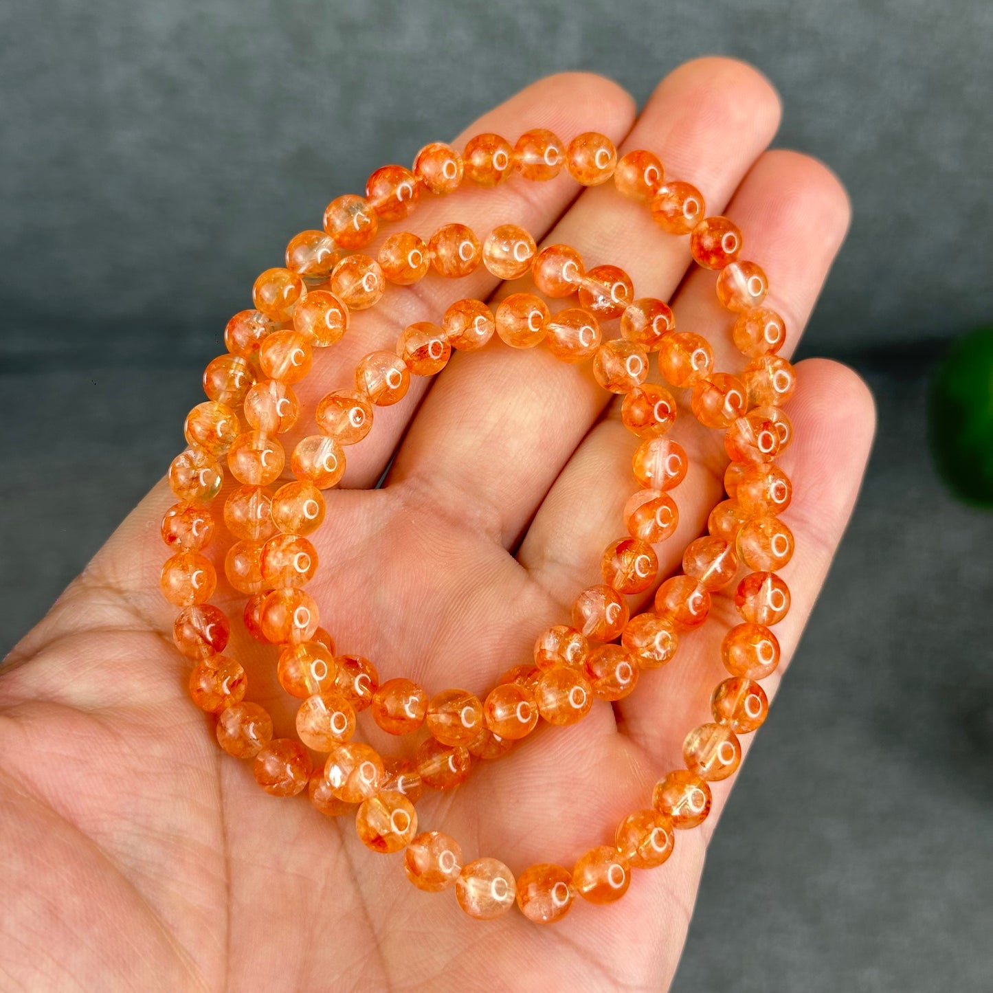 Natural Fire Quartz Triple Wrap Bracelet Size 6 mm