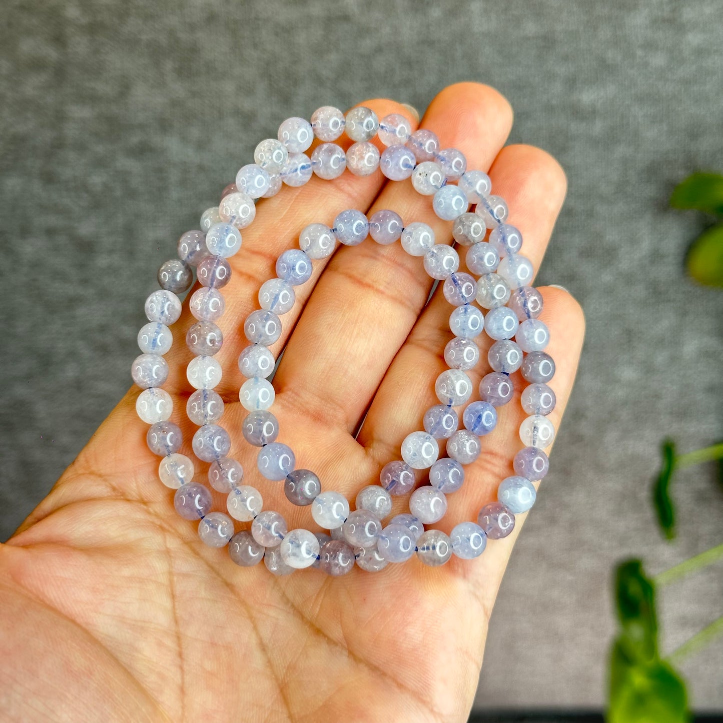 Natural Blue Rose Quartz Triple Wrap Bracelet Size 6 mm