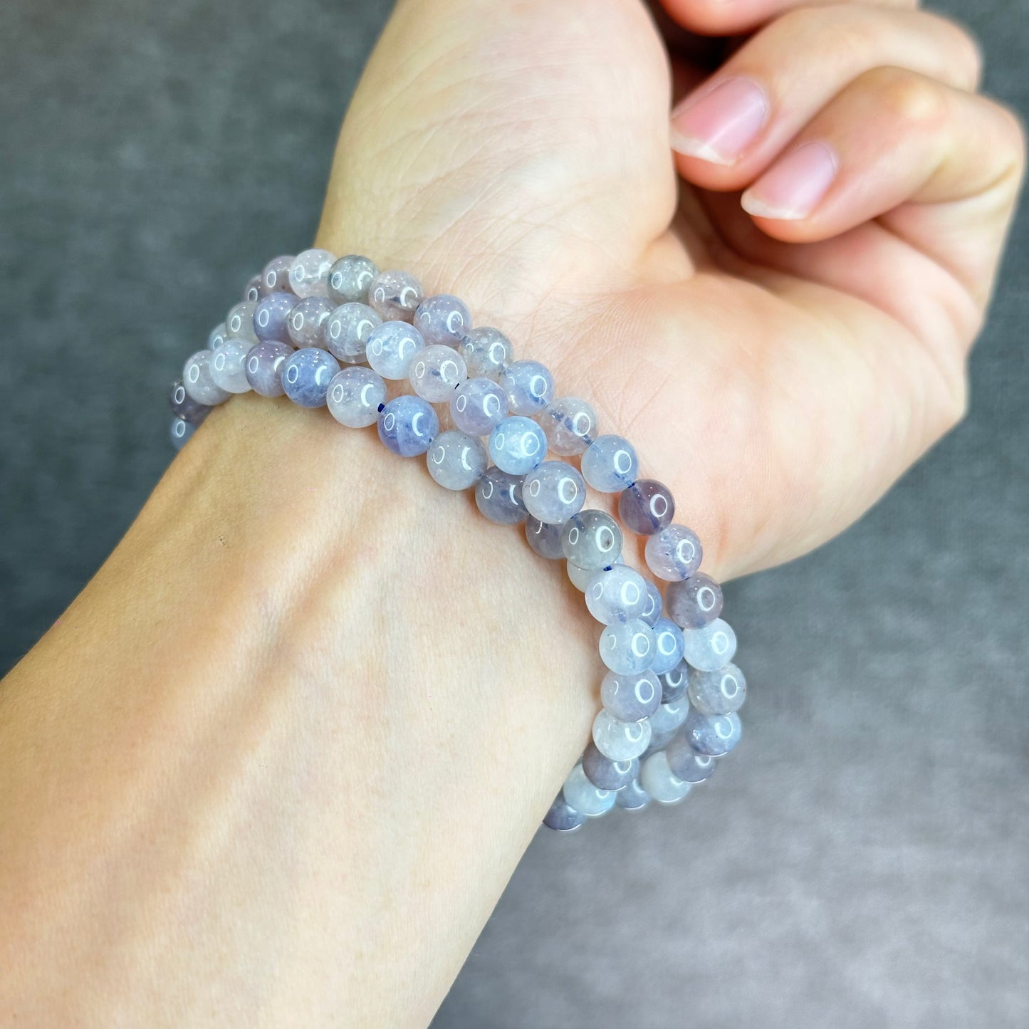 Natural Blue Rose Quartz Triple Wrap Bracelet Size 6 mm