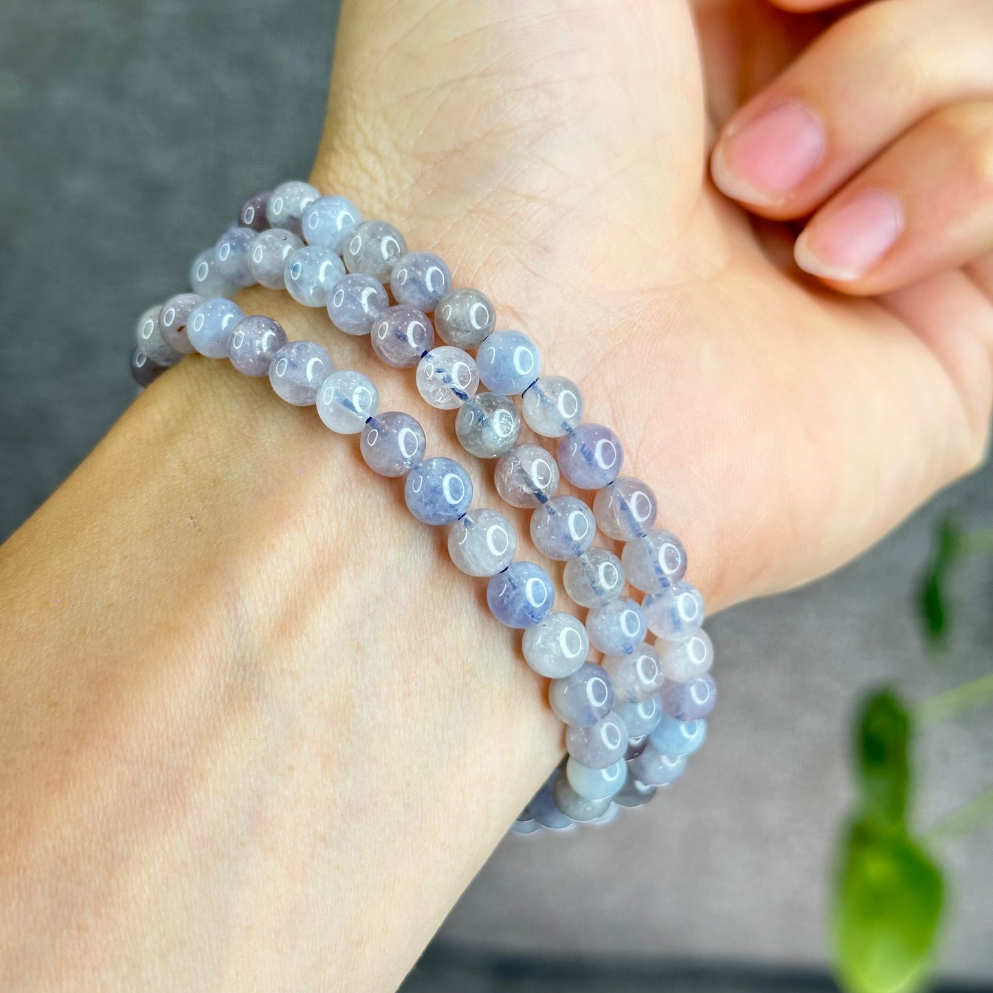 Natural Blue Rose Quartz Triple Wrap Bracelet Size 6 mm