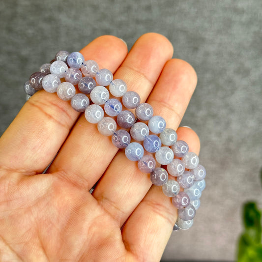 Natural Blue Rose Quartz Triple Wrap Bracelet Size 6.5 mm