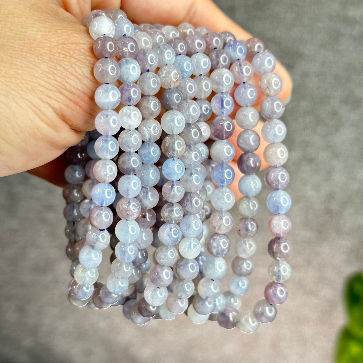 Natural Blue Rose Quartz Triple Wrap Bracelet Size 6.5 mm