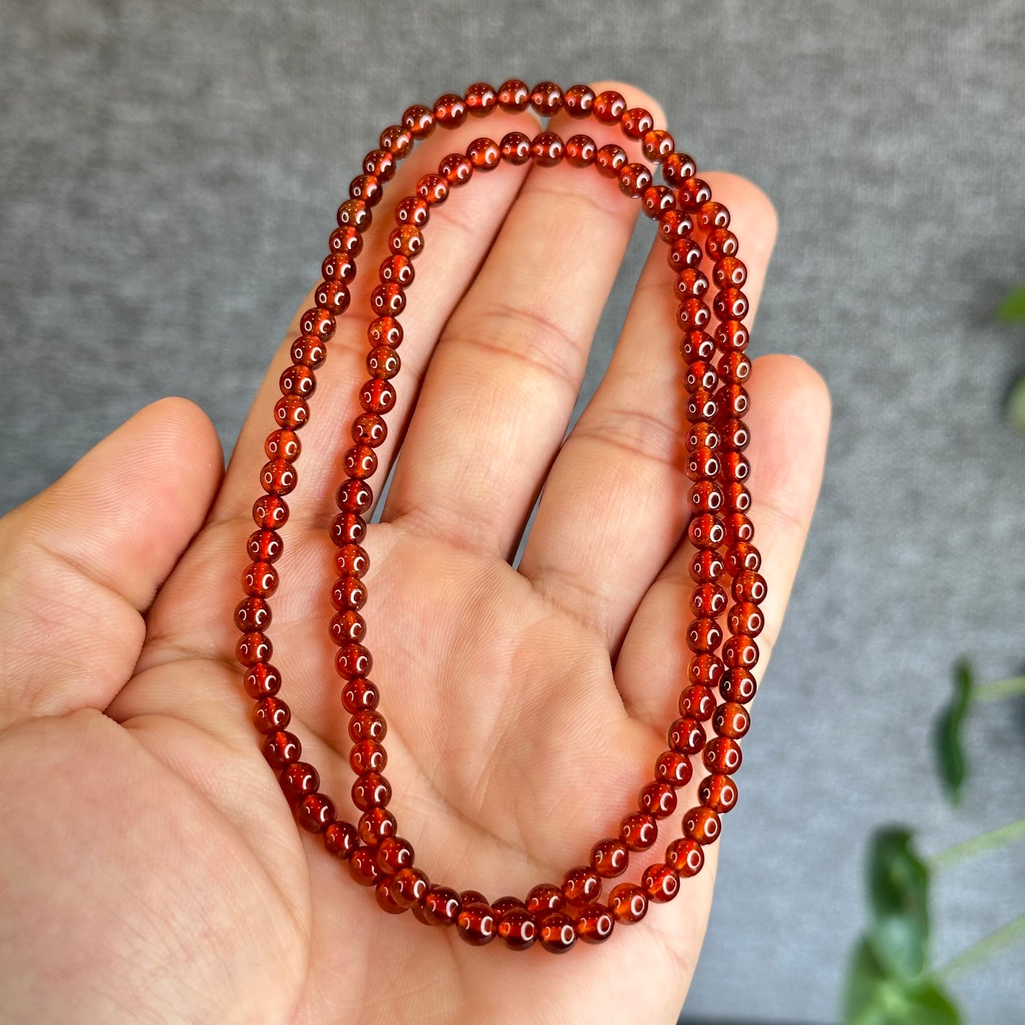 Natural Oragne Garnet Triple Wrap Bracelet Size 4.5 mm
