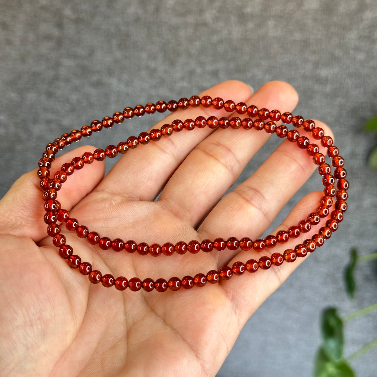 Natural Oragne Garnet Triple Wrap Bracelet Size 4.5 mm